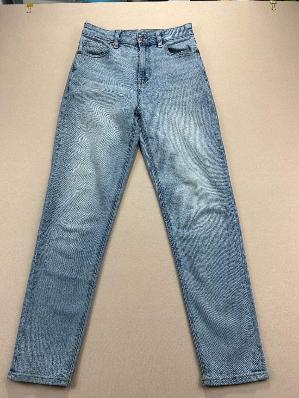 American Eagle Mom Jeans Women's Size 0 Blue Denim Mid Rise Straight Stretch